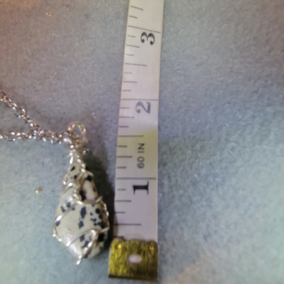 Silver Chain and Black and White Dalmatian Stone Necklace - Picture 4 of 9